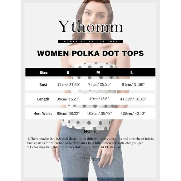 Womens Polka Dot Tube Top Strapless Backless Side Slit Casual Tank Blouse - Picture 5 of 5